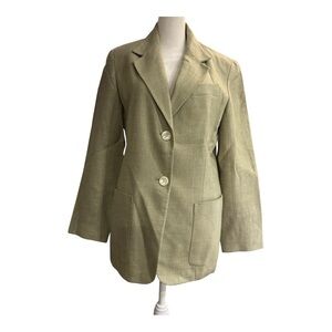 Jones New York Country Wool Silk Linen Blazer Size 8 Sage Designer Jacket